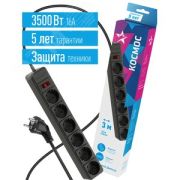 Фильтр сетевой Космос 6гн 3м 16А 3500Вт с/з выкл. (ПВС 3*1) черный