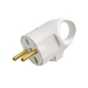 Вилка ИЭК угловая с ушком с/з 16А белая