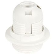 Патрон Е27 люстровый пластик с кольцом белый Ecola