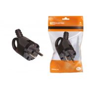 Вилка ТДМ угловая с ушком каучук 16А черная