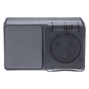 Блок ОУ Роз с/з шторки+Выкл 1-кл 10А IP54 Атлас Profi54 антрацит