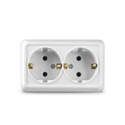 Розетка ОУ 2-м Олимп с/з 16А керам. белый