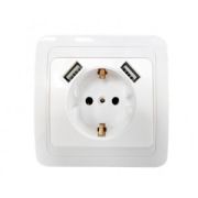 Розетка СУ 1-м ASD/InHome 2USB 16А с/з белый (2047)